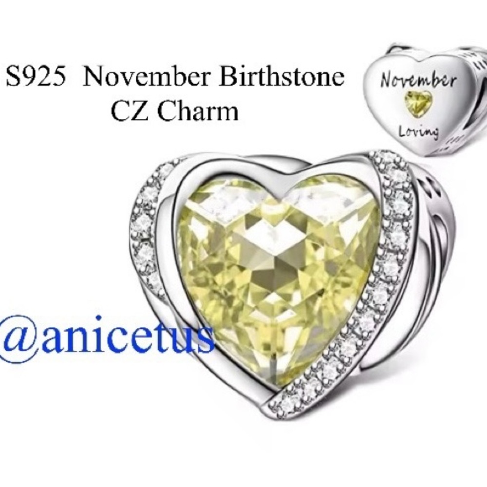 NWOT S925 Sterling Silver November Birthstone CZ Charm